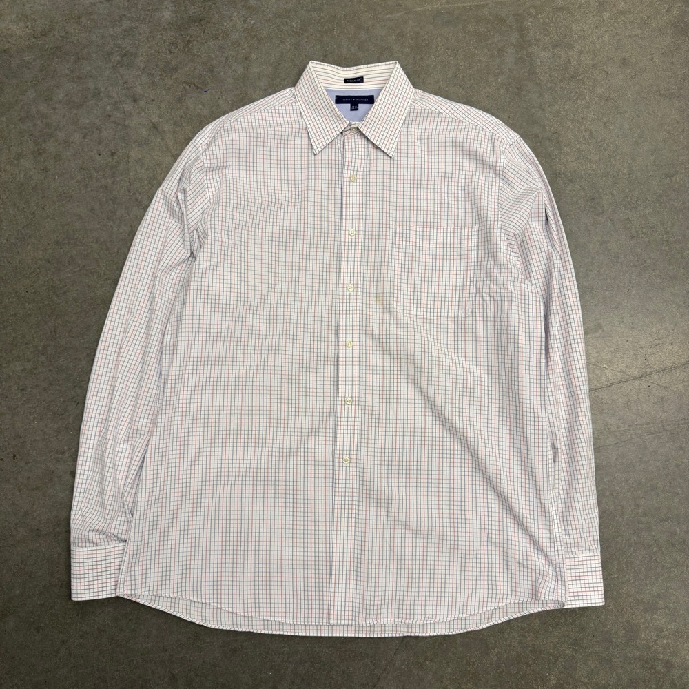 Tommy Hilfiger Mens Regular Fit Tattersall Check Long Sleeve Dress Shirt 16.5 L